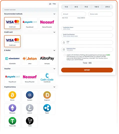 Hellspin Casino Payment Methods