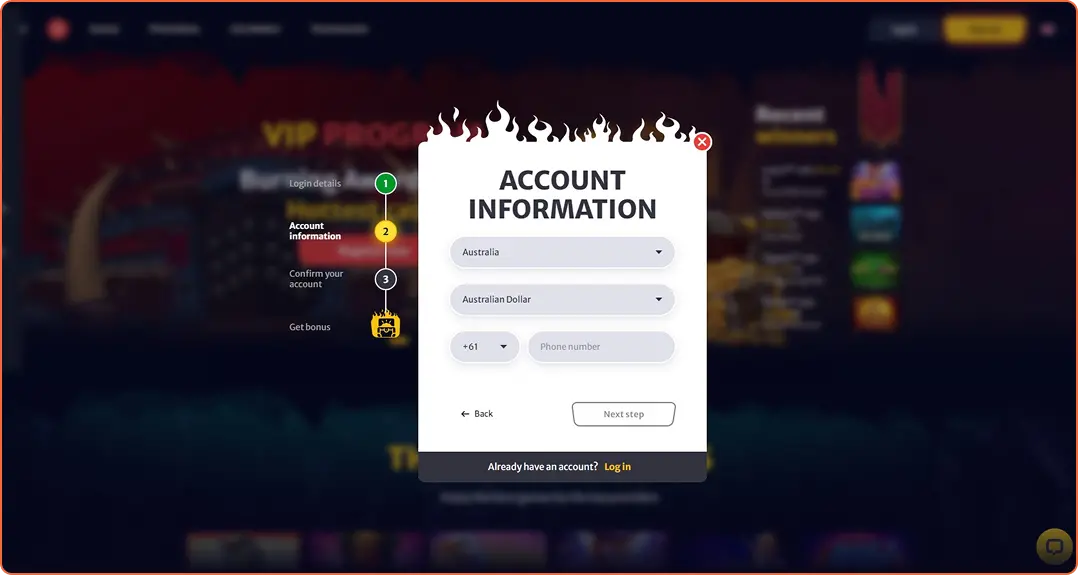 Hellspin Casino Registration step 2