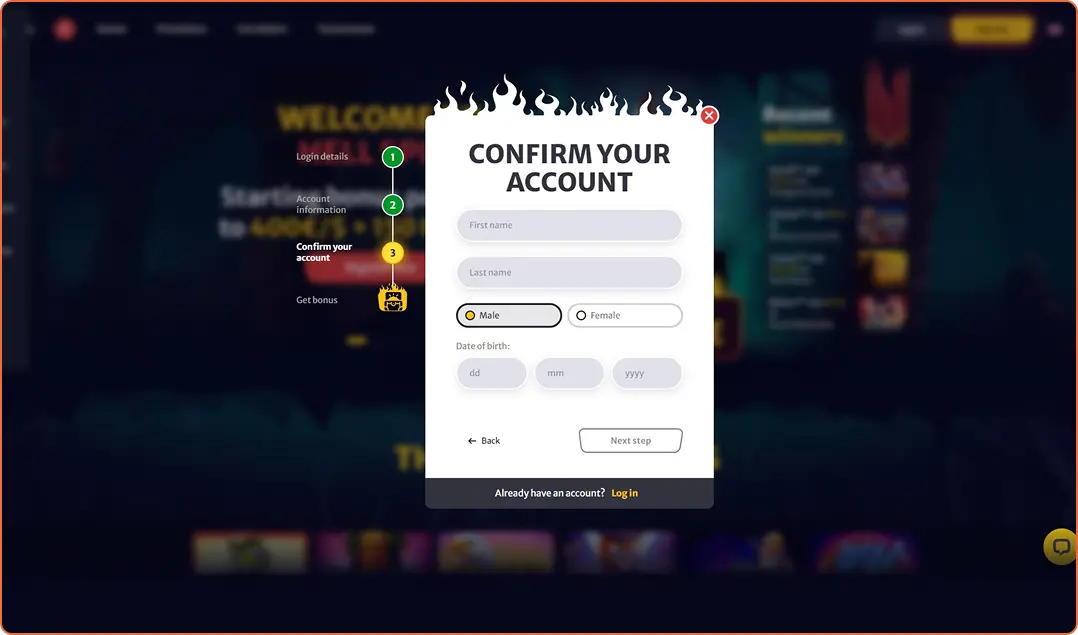 HELLSPIN Casino Registration step 3